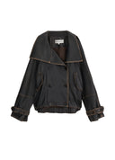 Burnished Leather High-Neck Jacket