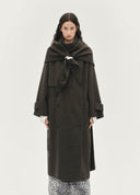 Brown Wool Coat with Triangle Scarf