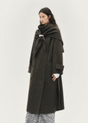Brown Wool Coat with Triangle Scarf