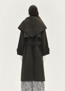 Brown Wool Coat with Triangle Scarf