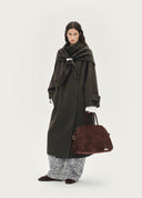Brown Wool Coat with Triangle Scarf