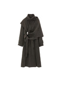 Brown Wool Coat with Triangle Scarf
