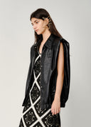 Collared Gathered Leather Vest