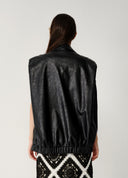 Collared Gathered Leather Vest
