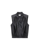Collared Gathered Leather Vest
