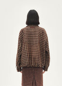 Casual Leather-Collar Fine Check Jacket