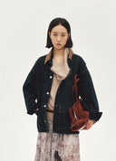 Raw Denim Jacket with Leather Panels