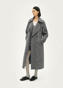 Variegated Grey Double-Faced Wool Long Coat