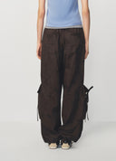 Dark Brown Openwork Embroidered Large Pocket Wide Leg Pants