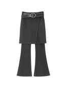 Dark Grey Suede Flared Skirt Pants