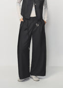 Dark Grey Metal Buckle Belted Pleated Tailored Trousers