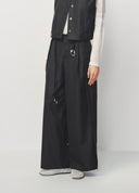 Dark Grey Metal Buckle Belted Pleated Tailored Trousers