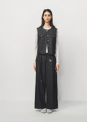 Dark Grey Metal Buckle Belted Pleated Tailored Trousers