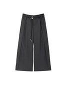 Dark Grey Metal Buckle Belted Pleated Tailored Trousers