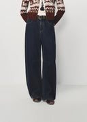 Blue High-Waist Slim-Fit Curved-Leg Denim Jeans