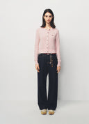 Dark Blue Little Bamboo Horse Belted Wide-Leg Denim Pants