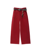 Burgundy Bamboo Horse Charm Wide Leg Denim Jeans