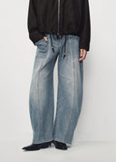 Vintage Washed Paint Splatter Curved Leg Denim Jeans