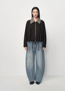 Vintage Washed Paint Splatter Curved Leg Denim Jeans