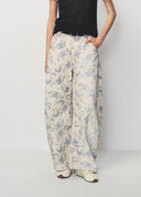 White Blue Porcelain Print High Waist Denim Jeans