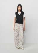 White Blue Porcelain Print High Waist Denim Jeans