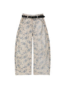 White Blue Porcelain Print High Waist Denim Jeans