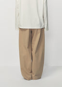 Khaki High-Waist Wide-Leg Denim Pants with Red Belt