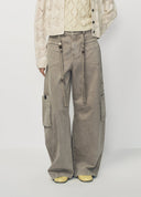 Grey Green Washed Utility Style Denim Pants