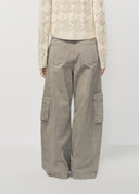 Grey Green Washed Utility Style Denim Pants