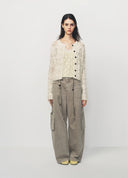 Grey Green Washed Utility Style Denim Pants