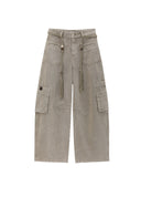 Grey Green Washed Utility Style Denim Pants