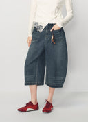 Dark Blue Bamboo-Pendant Detail Denim Barrel Pants