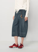 Dark Blue Bamboo-Pendant Detail Denim Barrel Pants