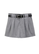 Light Grey Loose Fit Pleated Shorts