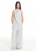 Sheer striped wide-leg culottes