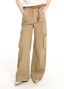 Utility Denim Pants with Woven Belt and Attached Pouch