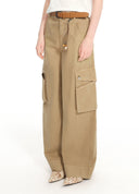 Utility Denim Pants with Woven Belt and Attached Pouch