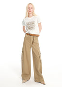 Utility Denim Pants with Woven Belt and Attached Pouch