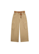 Utility Denim Pants with Woven Belt and Attached Pouch