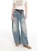 Beaded Distressed Loose Jeans