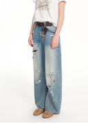 Beaded Distressed Loose Jeans