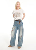 Beaded Distressed Loose Jeans