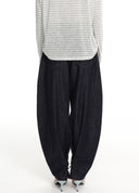 Floral embroidered adjustable balloon denim pants