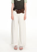 Waist-pack detail cuffed wide-leg jeans