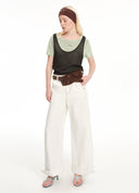 Waist-pack detail cuffed wide-leg jeans