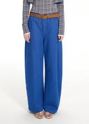 Denim Pants with Woven Belt and Attached Pouch