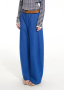 Denim Pants with Woven Belt and Attached Pouch