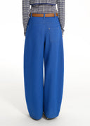 Denim Pants with Woven Belt and Attached Pouch