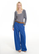 Denim Pants with Woven Belt and Attached Pouch