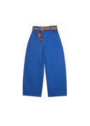 Denim Pants with Woven Belt and Attached Pouch